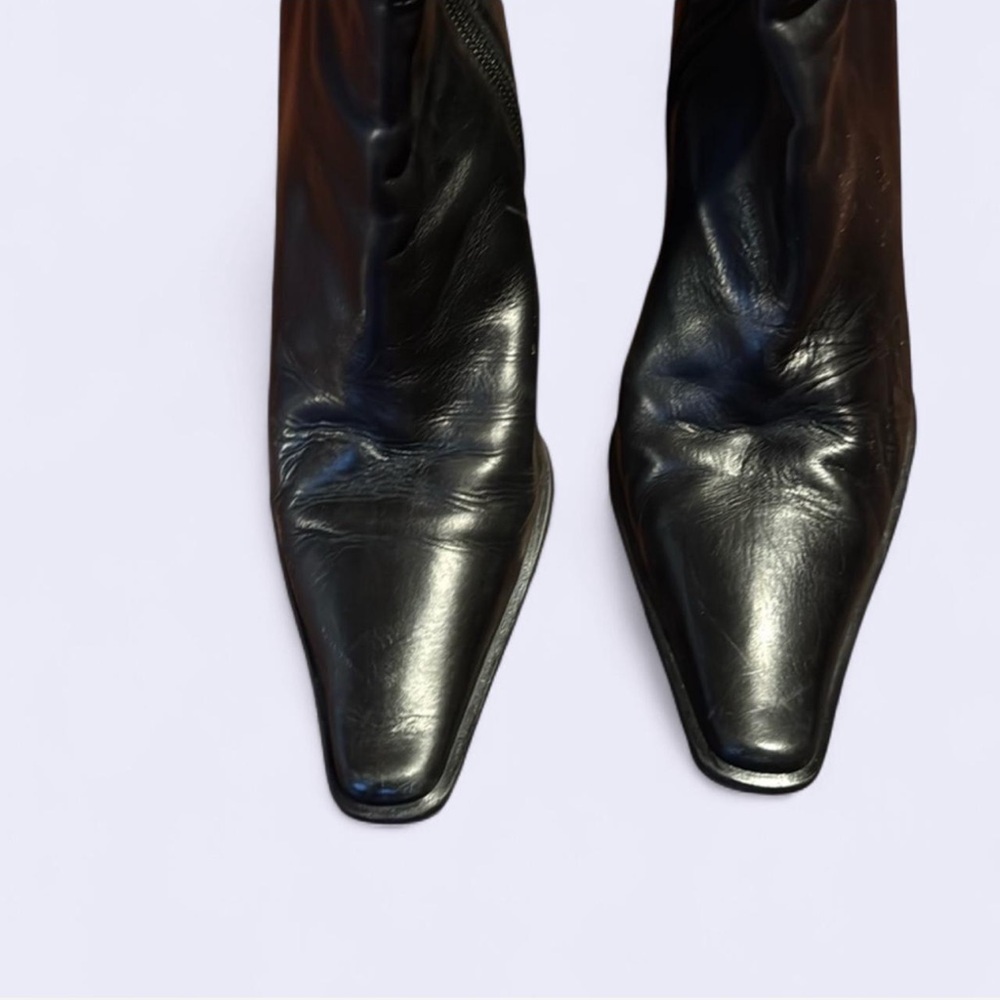 Via Spiga black booties bow ring buckle detail stacked heel square toe side zip - Picture 4 of 11